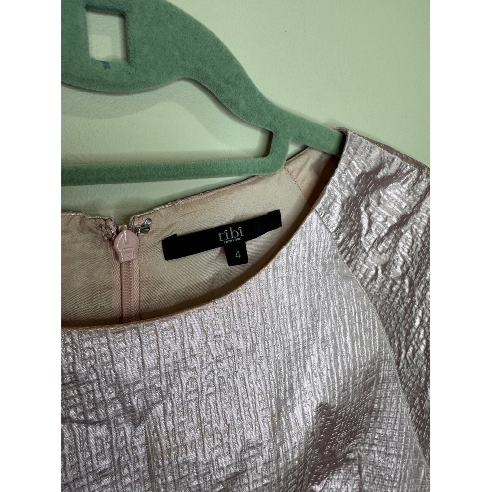 Tibi Pink Metallic Jacquard Mini Dress Short Sleeve sz 4 - Picture 5 of 7